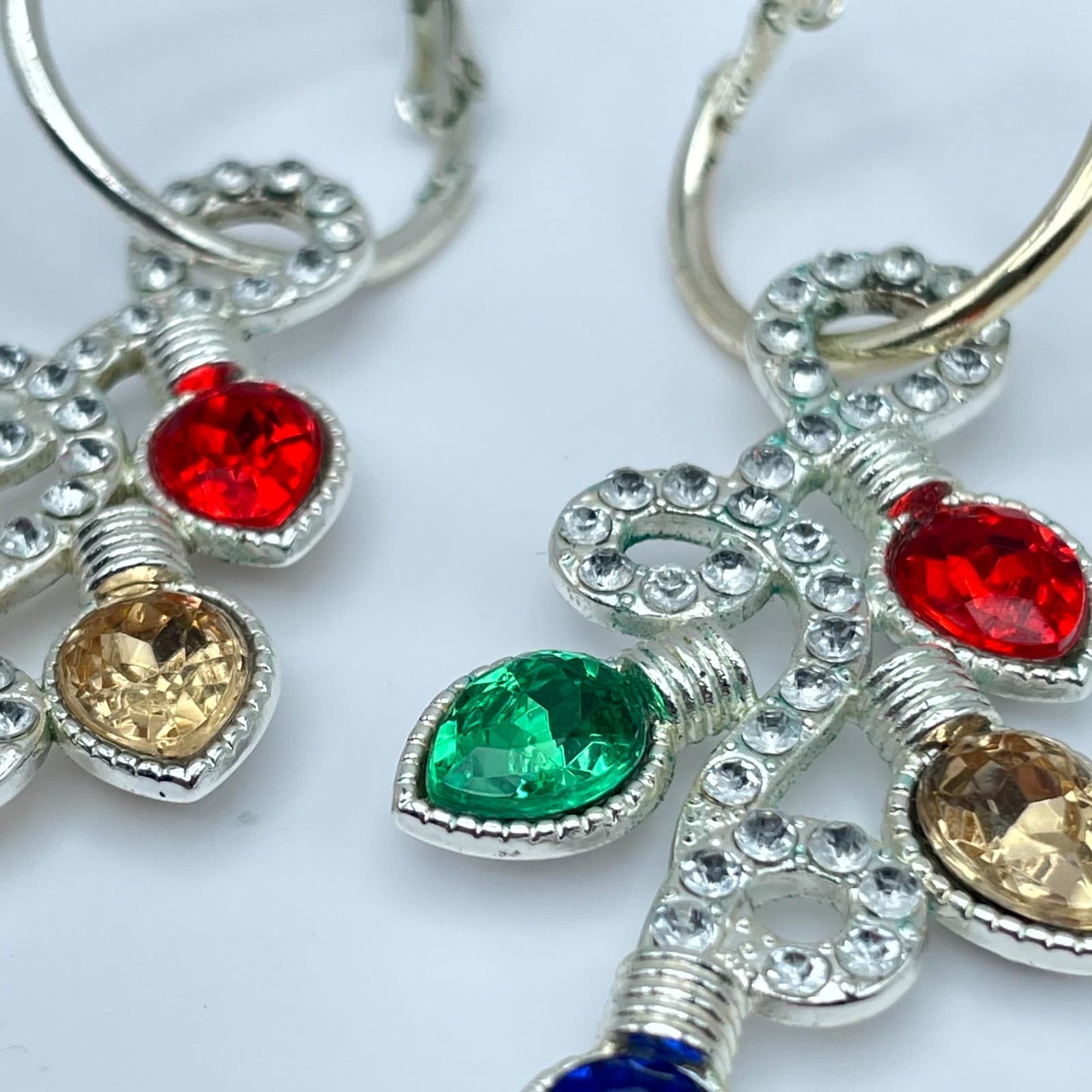 Gold-Tone Faceted Glass Bezel Beads Christmas Light Drop Dangle Hinged Earrings - Thumbnail 6