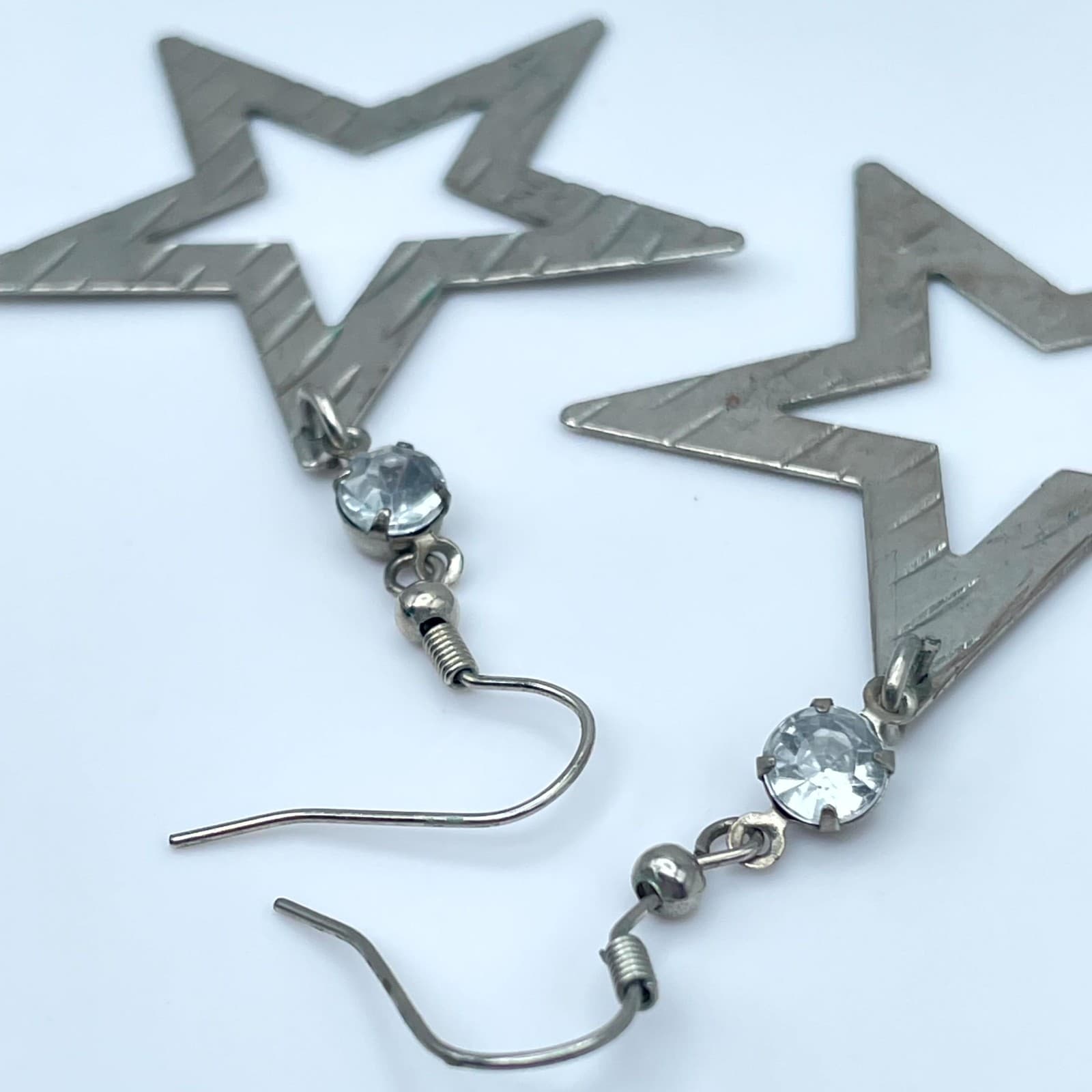 Y2K Silver-Tone Pop-Punk Faceted Beads Hollow Star Dangle Drop Hook Earrings - Thumbnail 10