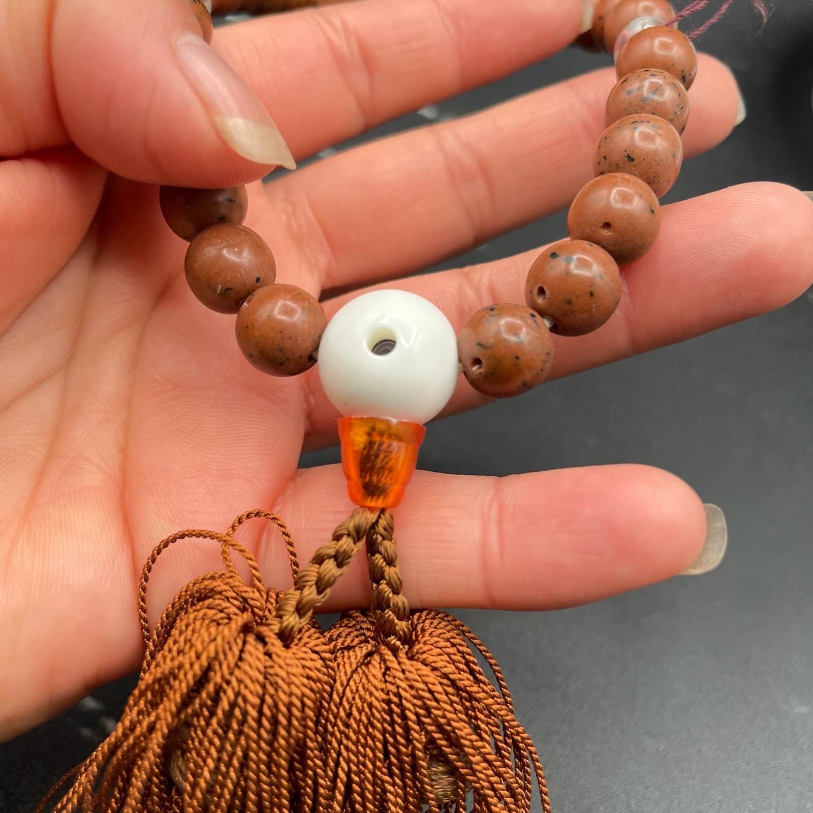 Vintage Unisex Brown Chinaberry Wood Beads 9.5" Long Tassel Prayer Mala - Thumbnail 5