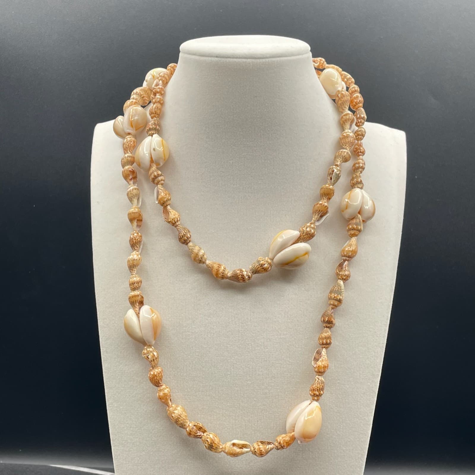 Vintage Handmade Womens Ivory Cowrie Shell 17.5" Long Fashion Necklace - Image 1