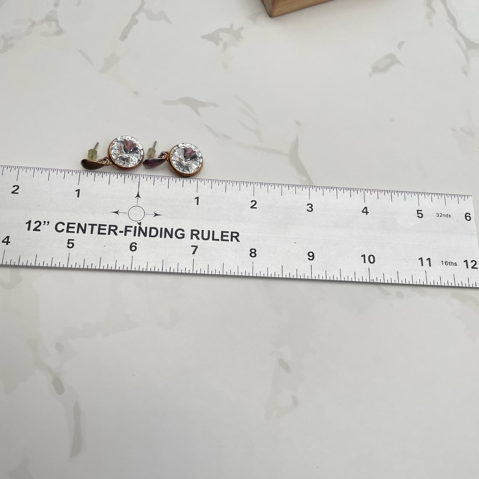 Vintage VTG Cubic Zirconia Drop Earrings Clear CZ Copper Patina Post Dangle 15mm - Thumbnail 15