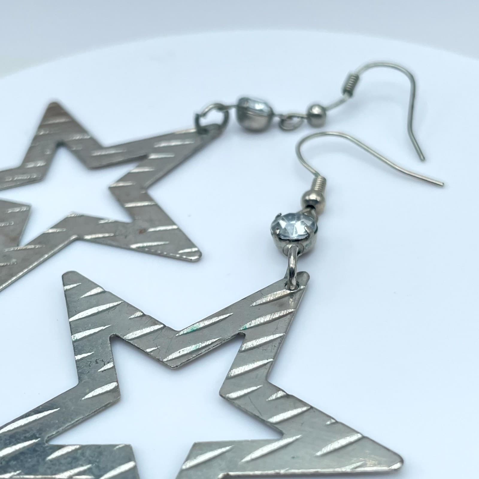 Y2K Silver-Tone Pop-Punk Faceted Beads Hollow Star Dangle Drop Hook Earrings - Thumbnail 7