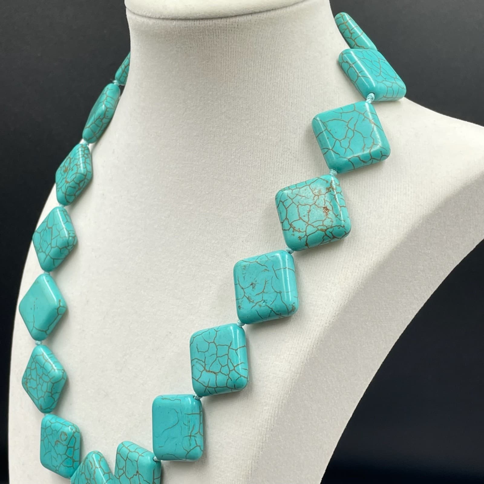 Vintage Lobster Tribal Chunky Turquoise Square Cube Beaded Statement Necklace - Thumbnail 6