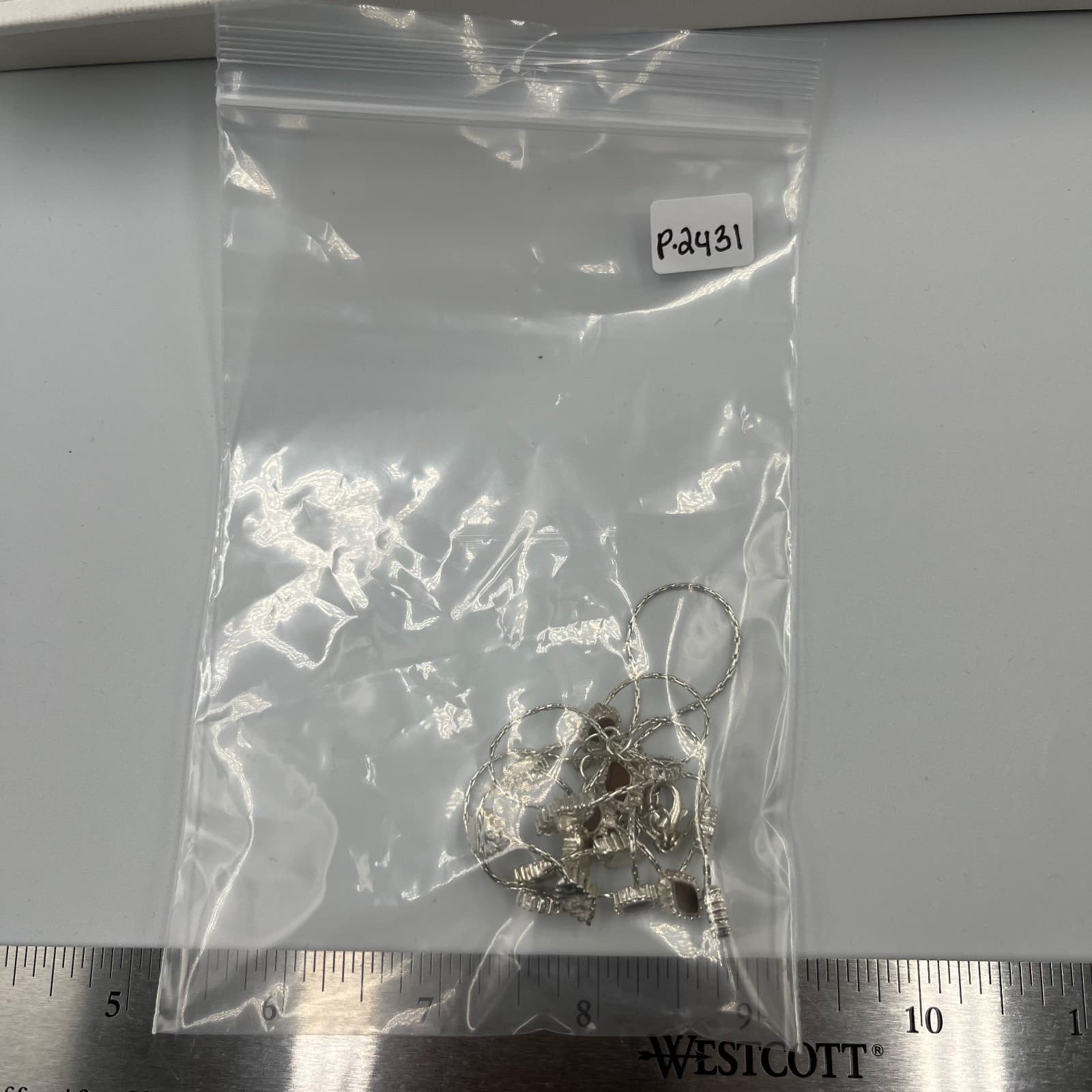 Vintage Bohemian Silver Drop Necklace Brown Faux Stone Geometric Charms 18" - Thumbnail 8