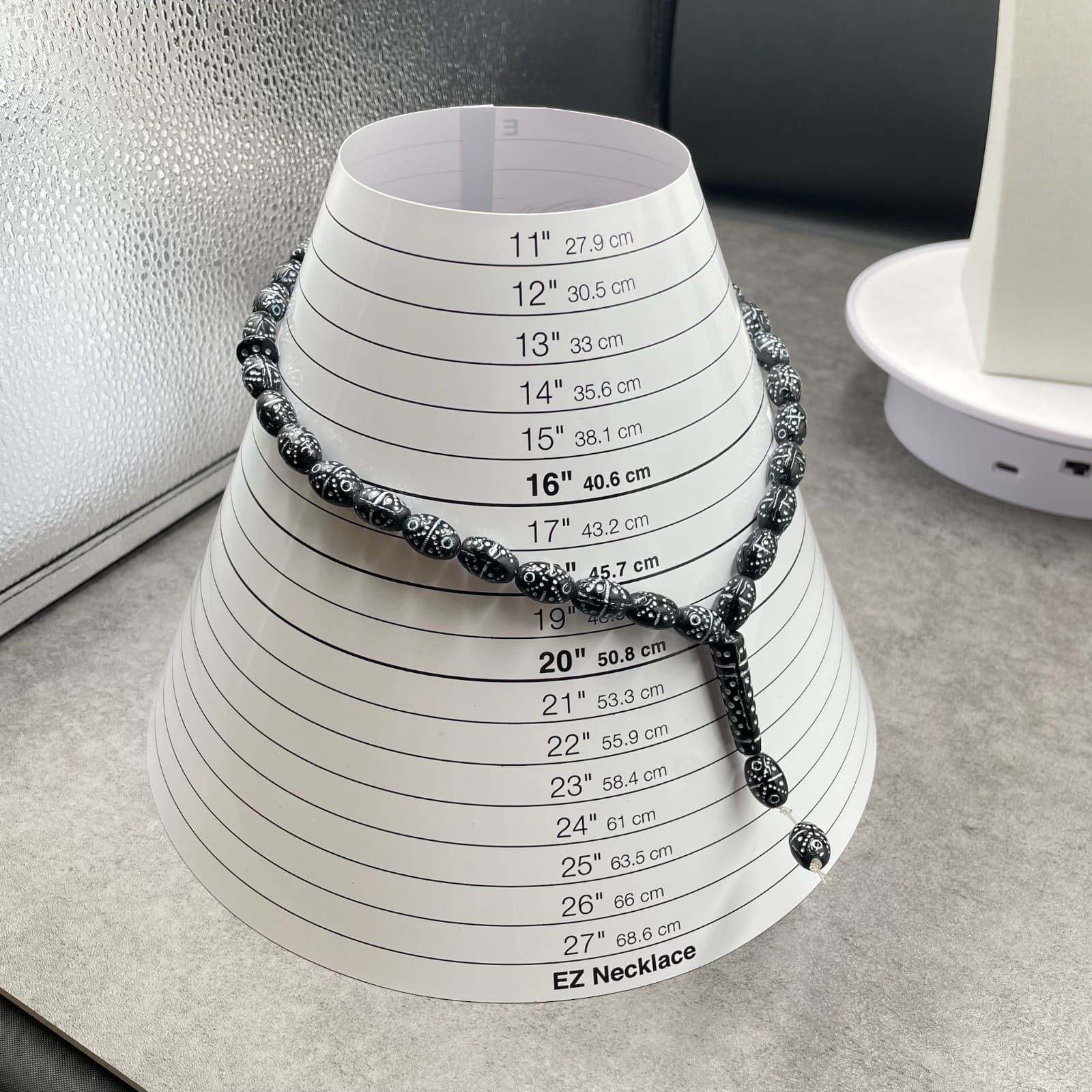 Vintage Black White Mina Micro Zircon Traditional Praying Beads - Size 27" - Thumbnail 11