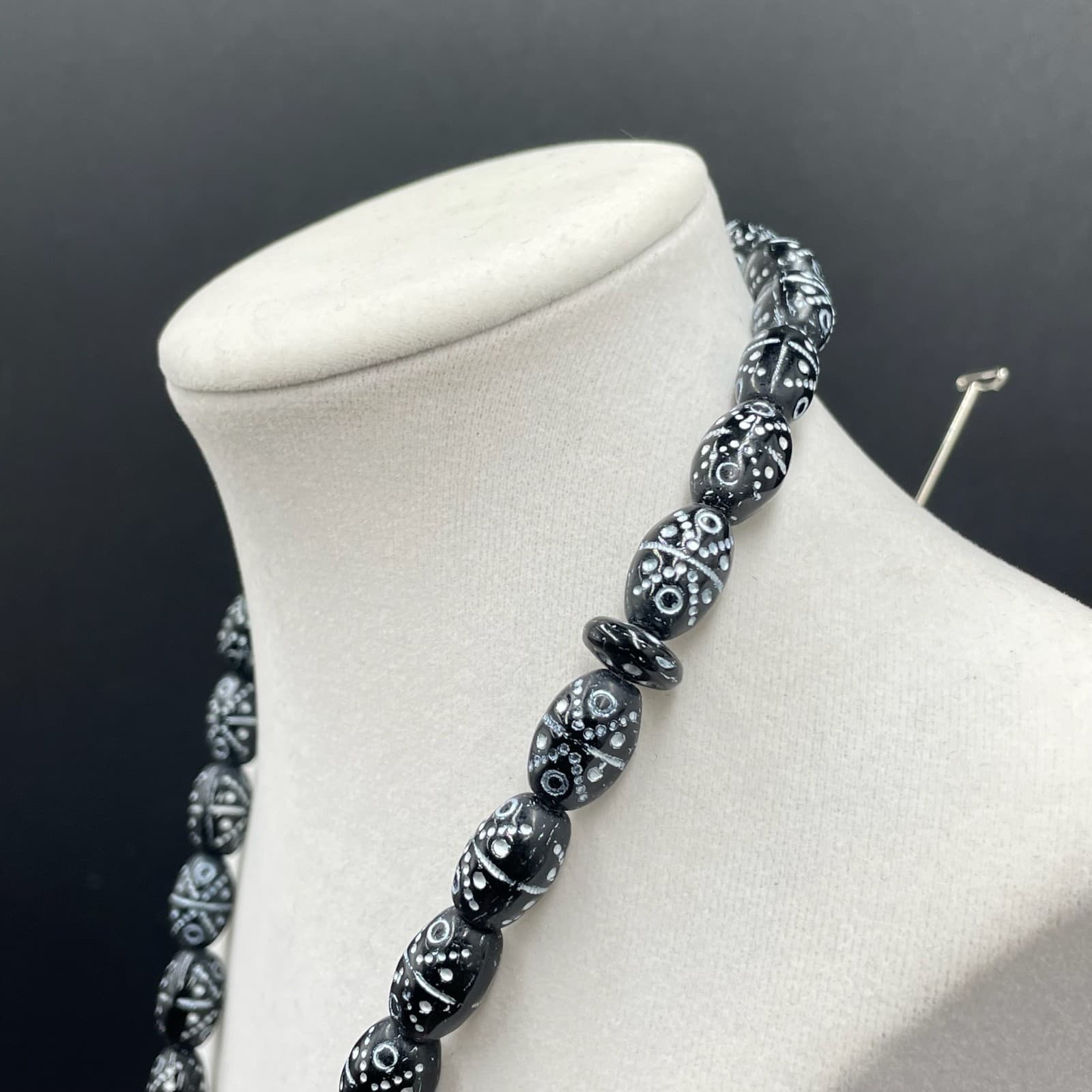 Vintage Black White Mina Micro Zircon Traditional Praying Beads - Size 27" - Thumbnail 9