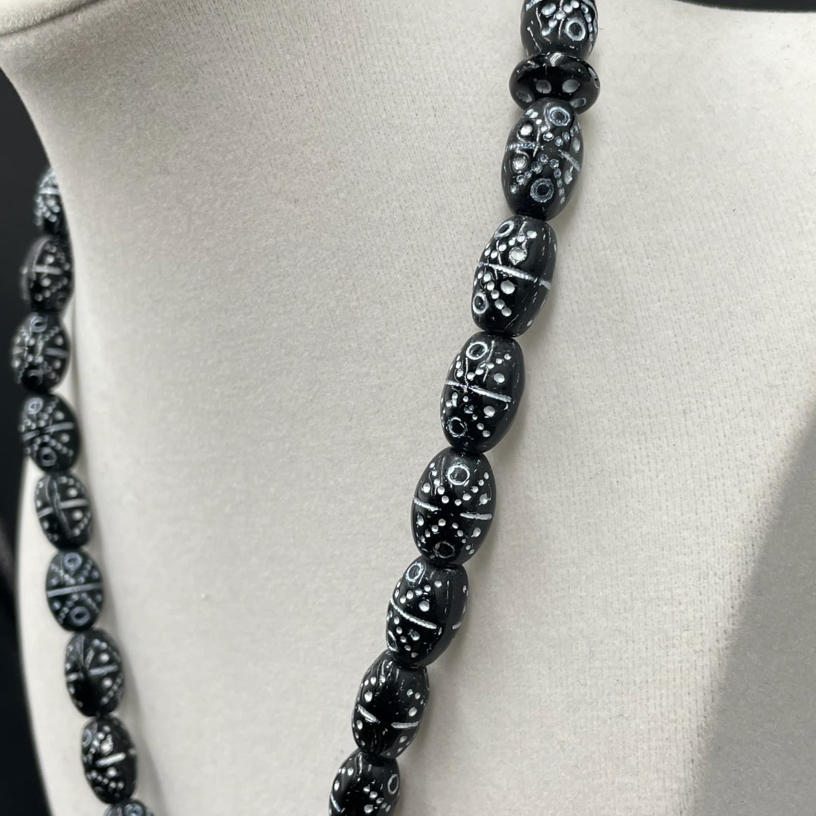 Vintage Black White Mina Micro Zircon Traditional Praying Beads - Size 27" - Thumbnail 7