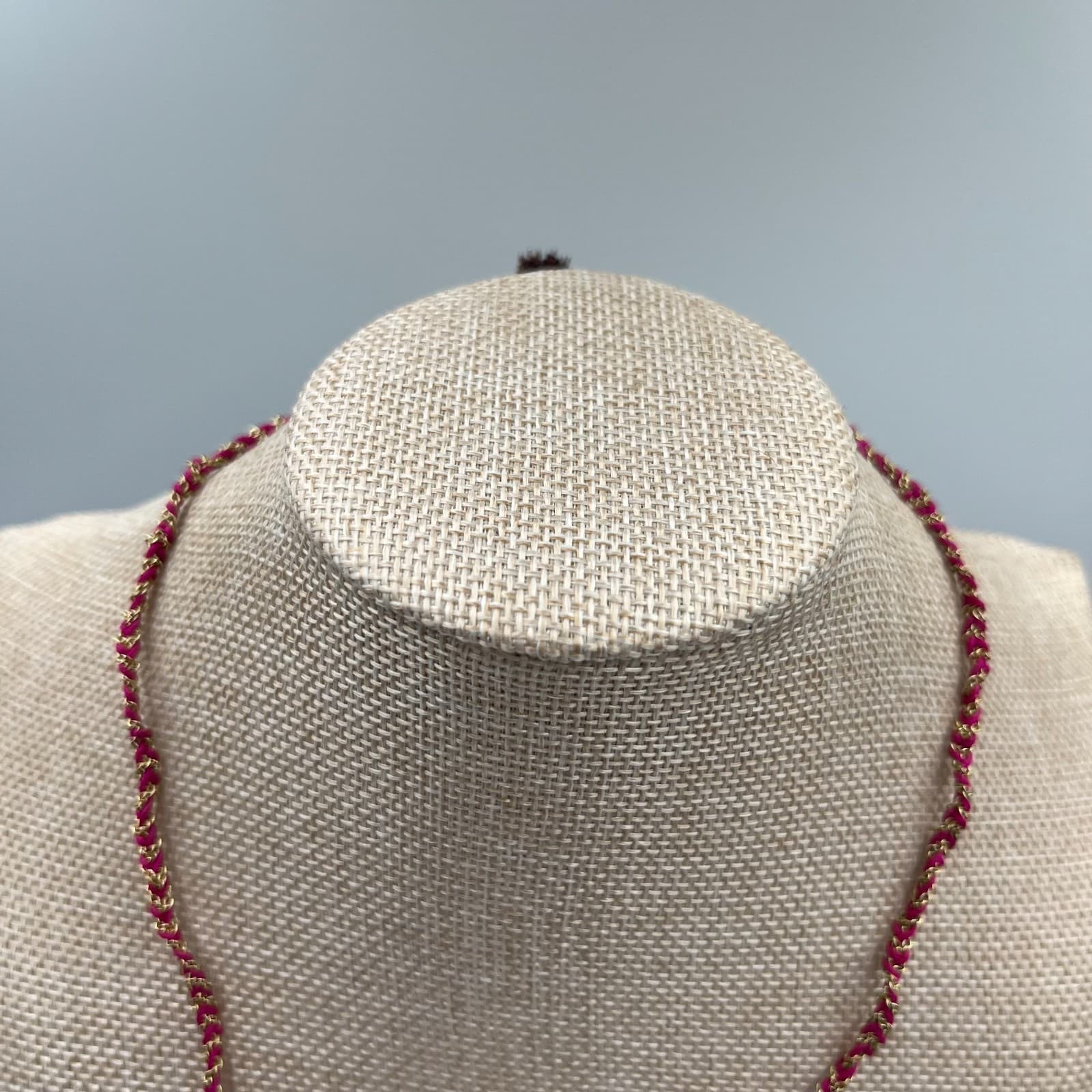 Vintage Boho Evil Eye Sun Pendant Necklace Braided Pink Cord Tassel Adjustable - Thumbnail 2