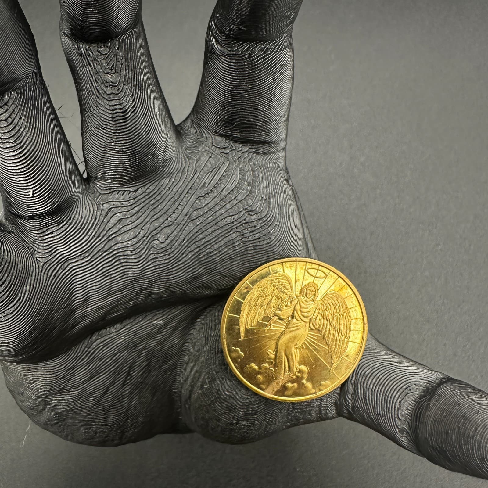 Vintage Goldtone Angel Coin Pendant – Guardian Angel Medallion Charm - Thumbnail 2