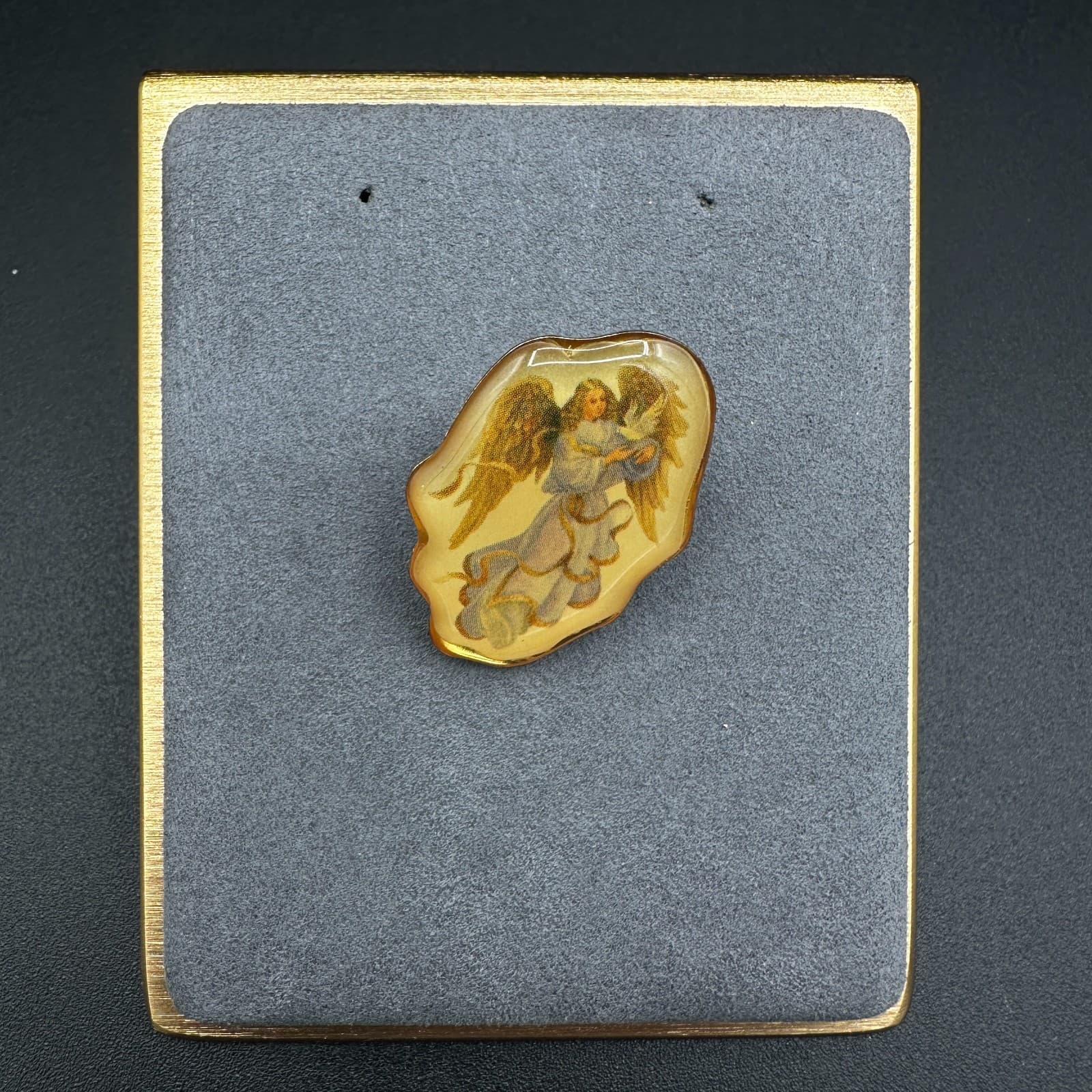 Vintage Angel Brooch – Irregular Shape Guardian Angel Art Pin - Image 1