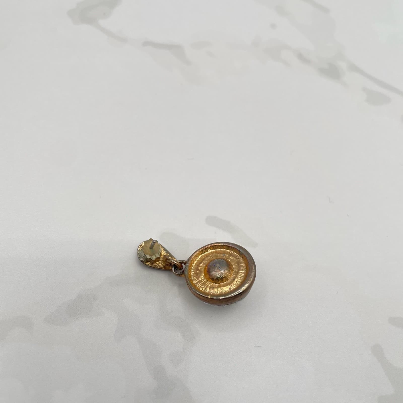 Vintage VTG Cubic Zirconia Drop Earrings Clear CZ Copper Patina Post Dangle 15mm - Thumbnail 12