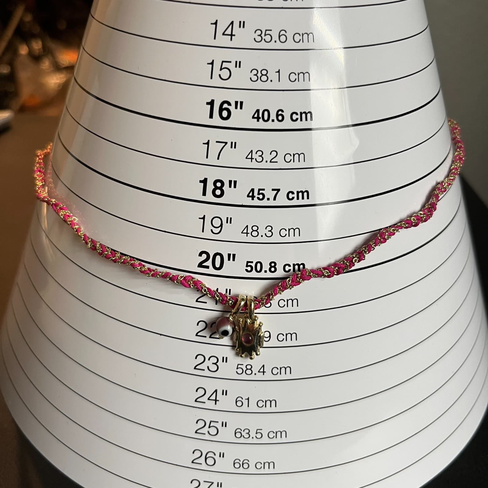 Vintage Boho Evil Eye Sun Pendant Necklace Braided Pink Cord Tassel Adjustable - Thumbnail 7