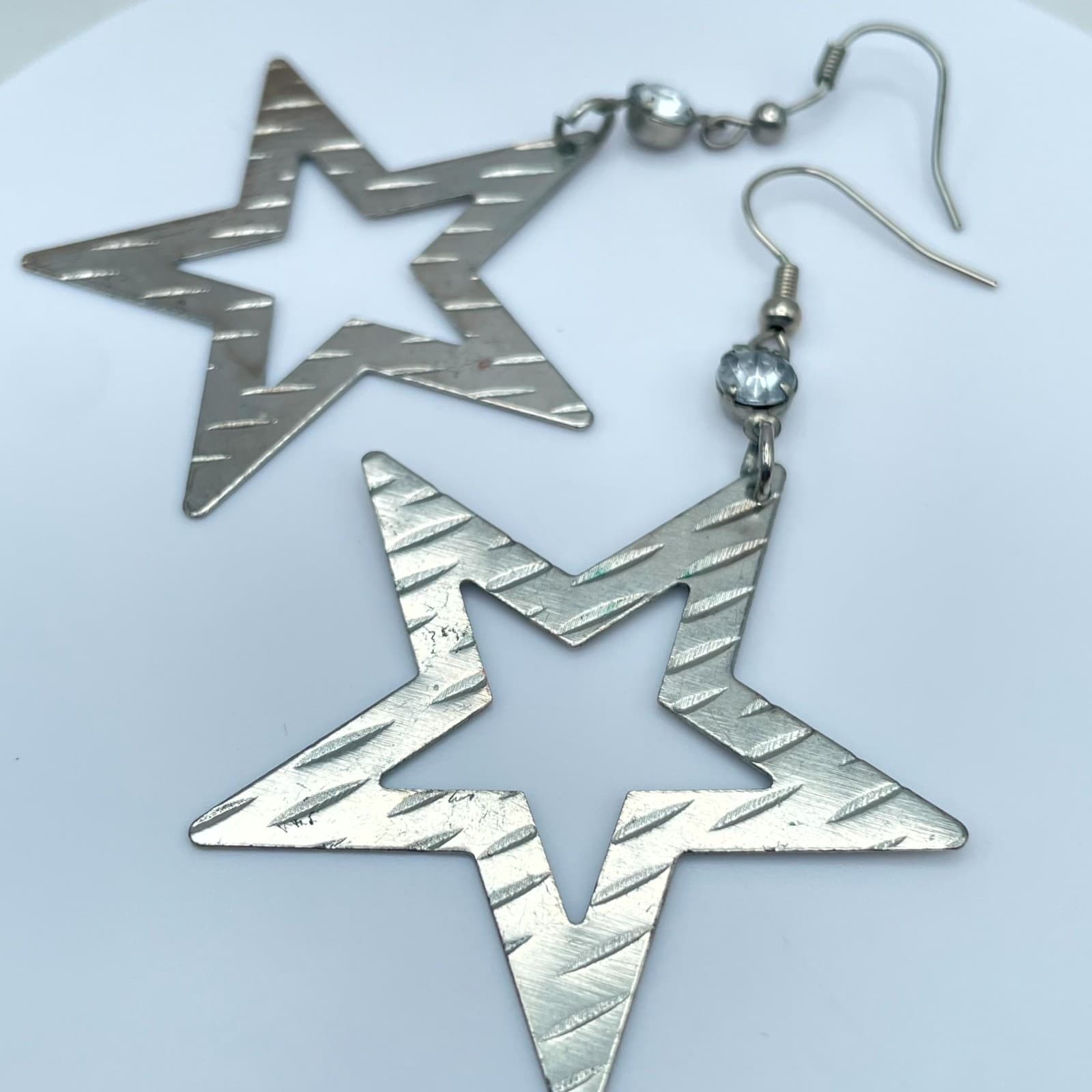 Y2K Silver-Tone Pop-Punk Faceted Beads Hollow Star Dangle Drop Hook Earrings - Thumbnail 5