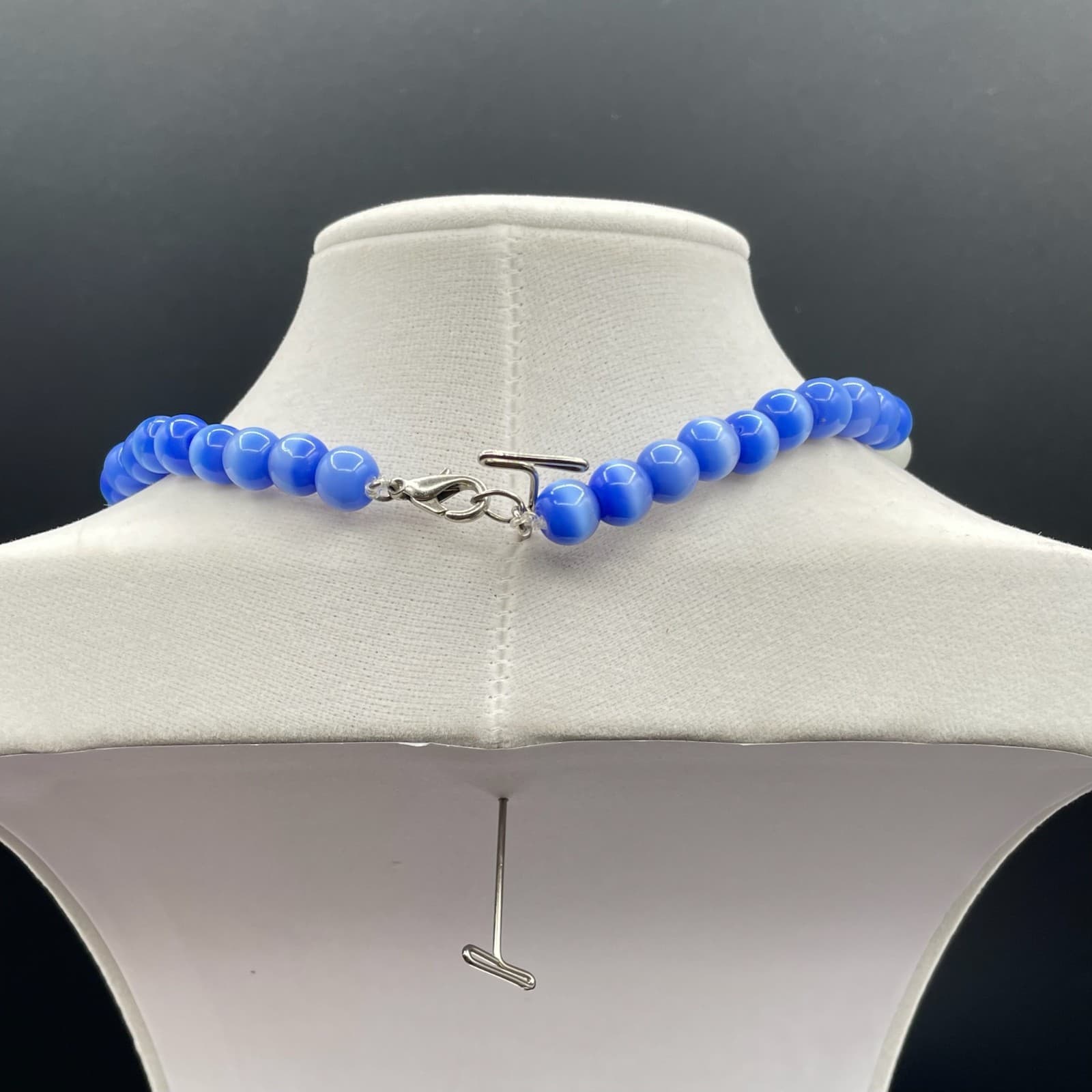 Vintage Handmade Womens Blue White Natural Stone 13" Long Fashion Necklace - Thumbnail 9