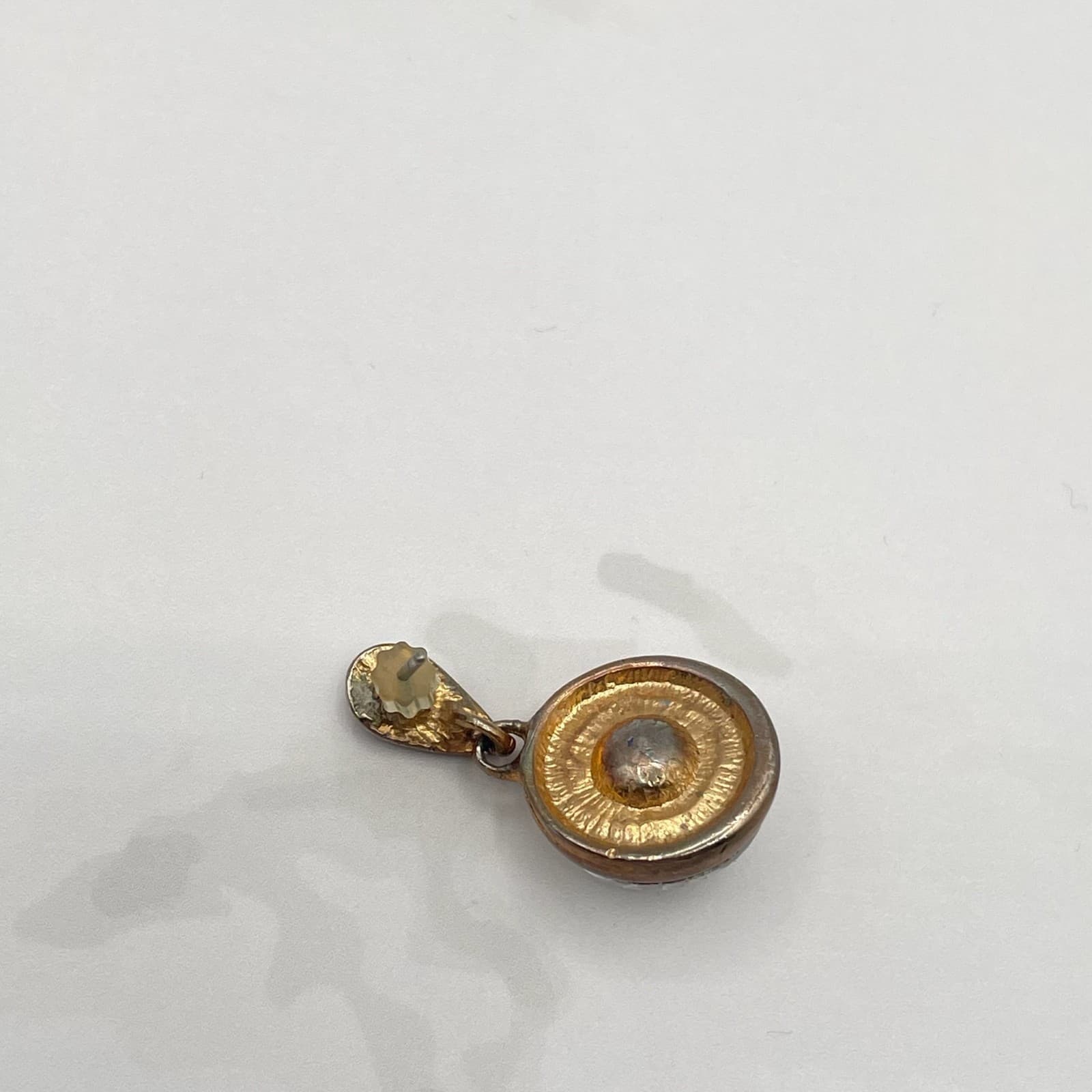 Vintage VTG Cubic Zirconia Drop Earrings Clear CZ Copper Patina Post Dangle 15mm - Thumbnail 13