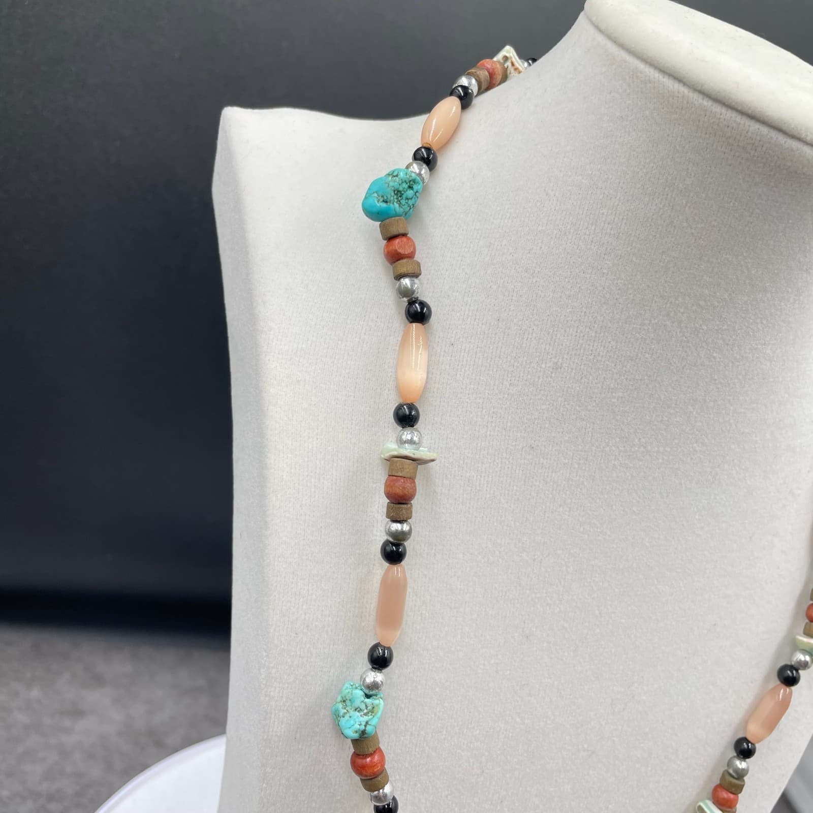Vintage Multicolor Fashion Turquoise Multi-Stone Beaded Statement Necklace - Thumbnail 3