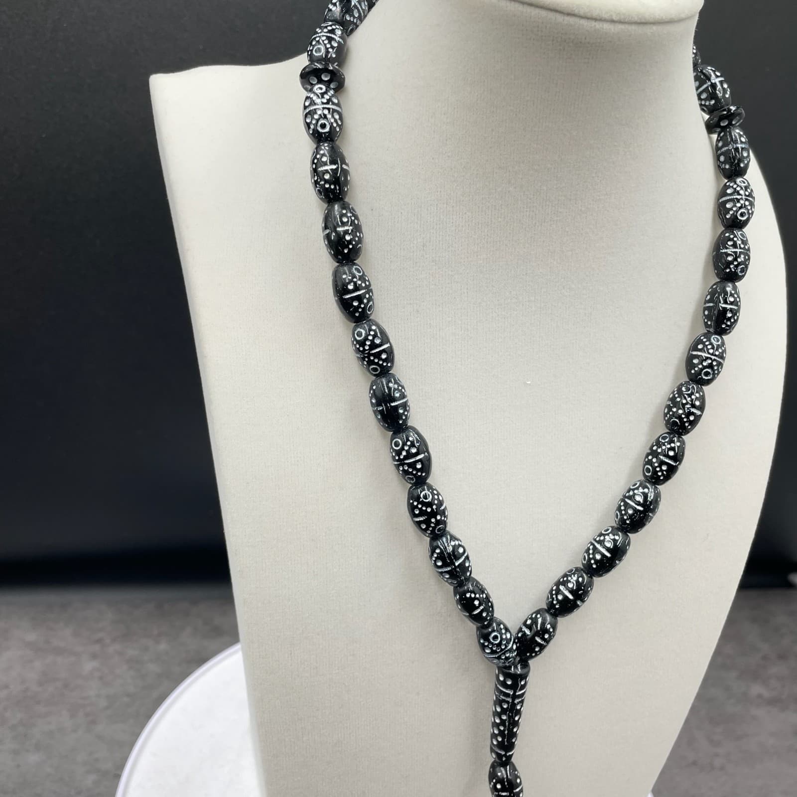 Vintage Black White Mina Micro Zircon Traditional Praying Beads - Size 27" - Thumbnail 4