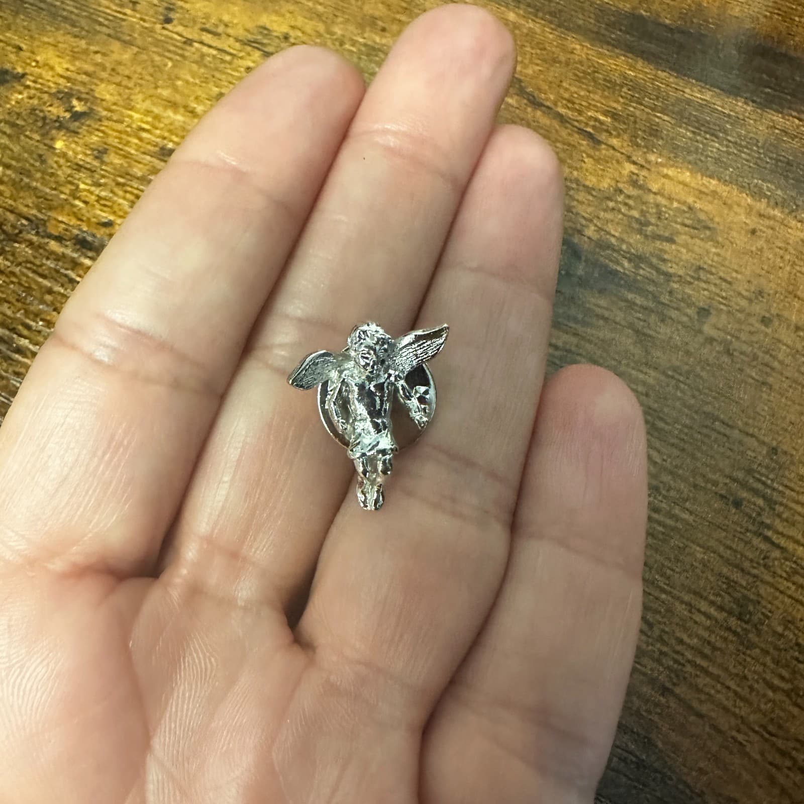 Vintage Silvertone Cherub Lapel Pin – Angel Winged Baby Brooch - Thumbnail 6