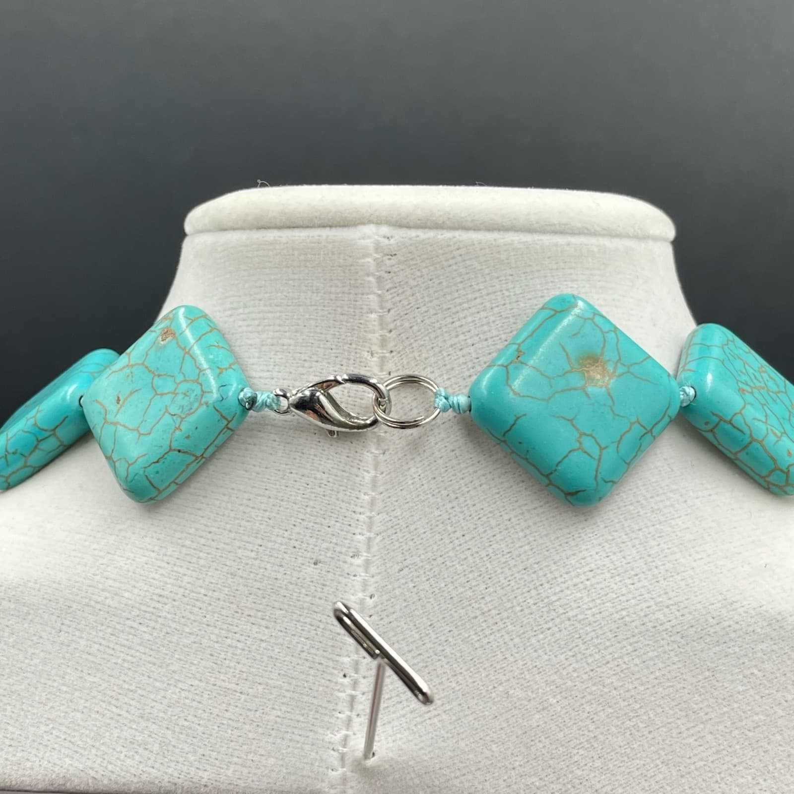 Vintage Lobster Tribal Chunky Turquoise Square Cube Beaded Statement Necklace - Thumbnail 7