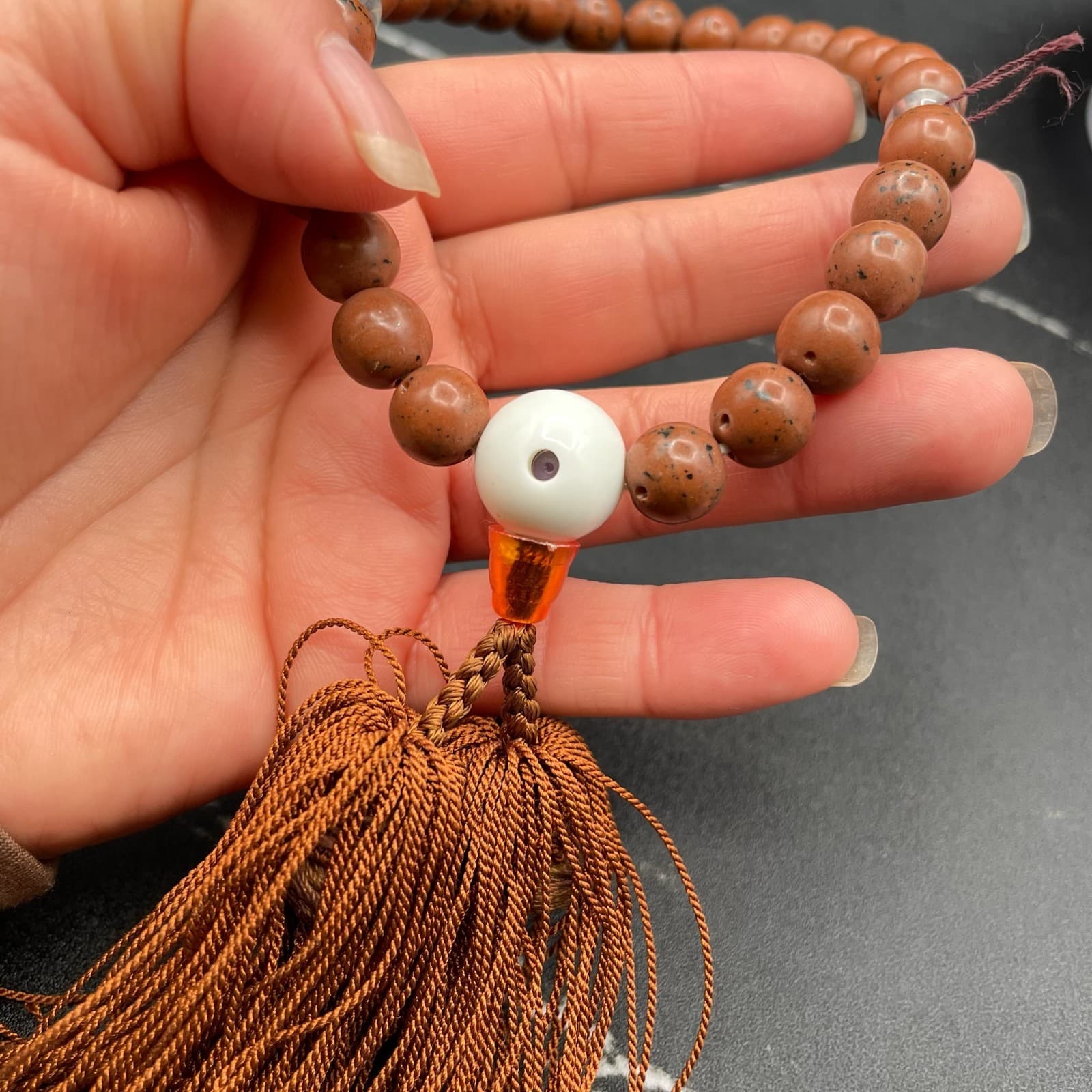 Vintage Unisex Brown Chinaberry Wood Beads 9.5" Long Tassel Prayer Mala - Thumbnail 4
