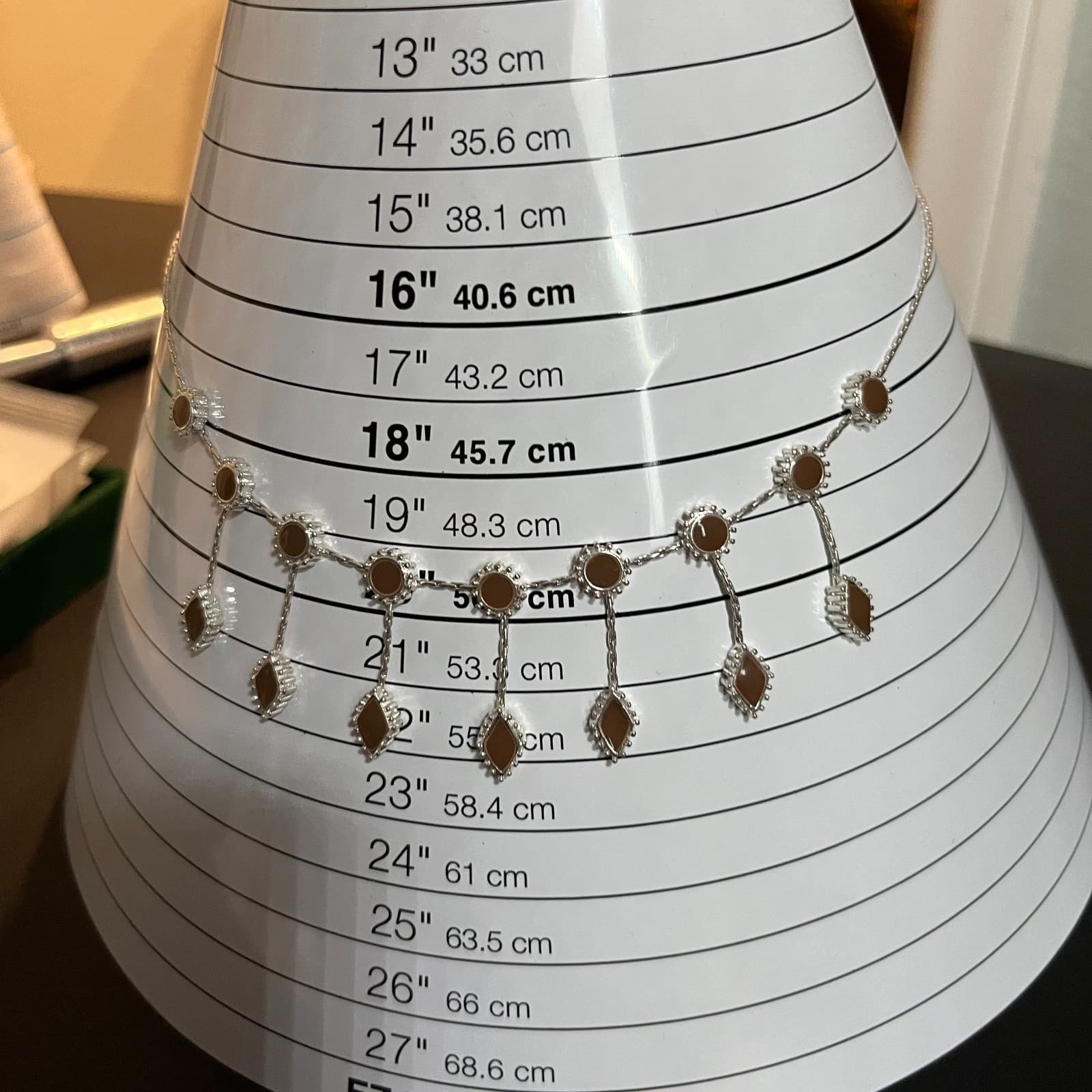 Vintage Bohemian Silver Drop Necklace Brown Faux Stone Geometric Charms 18" - Thumbnail 7