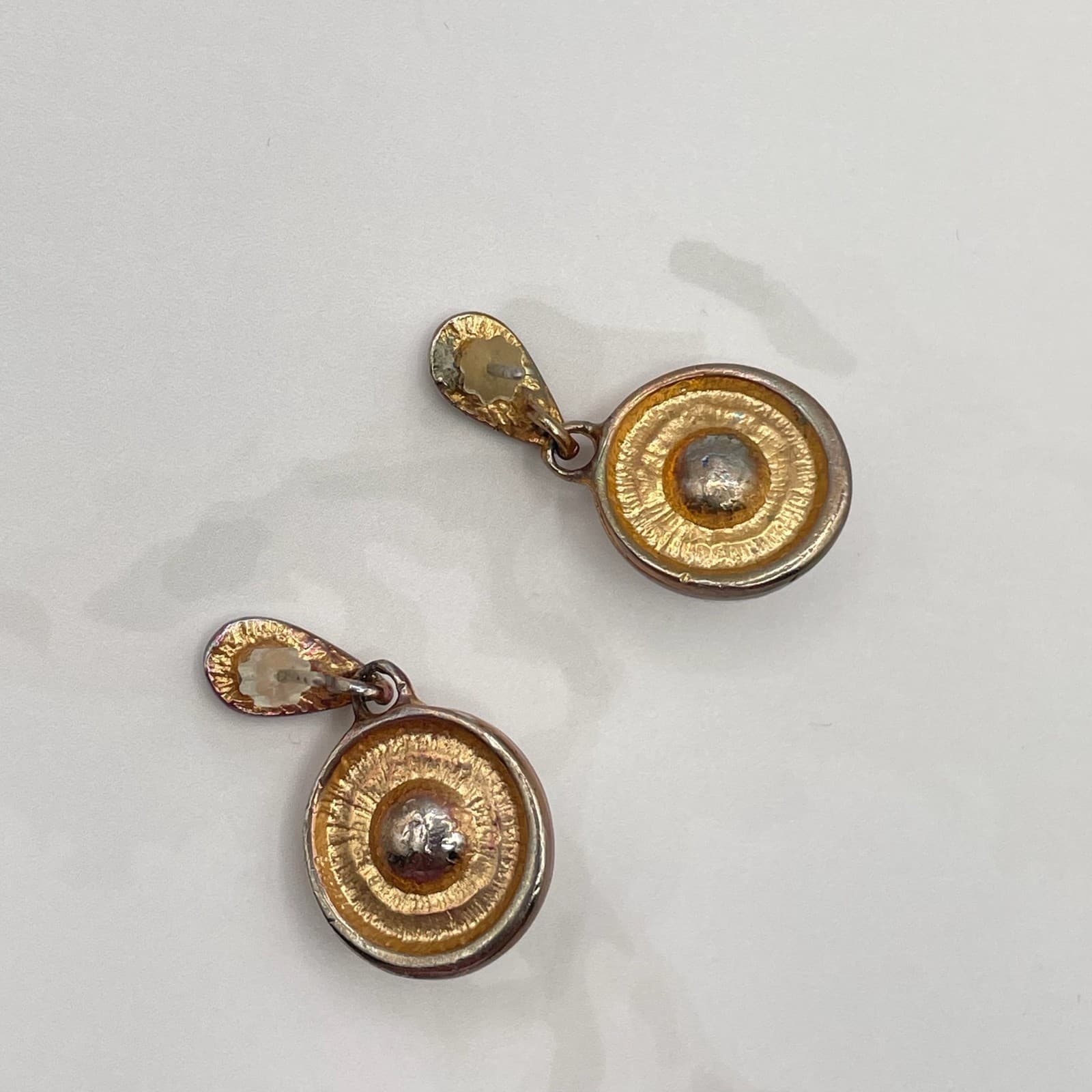 Vintage VTG Cubic Zirconia Drop Earrings Clear CZ Copper Patina Post Dangle 15mm - Thumbnail 14