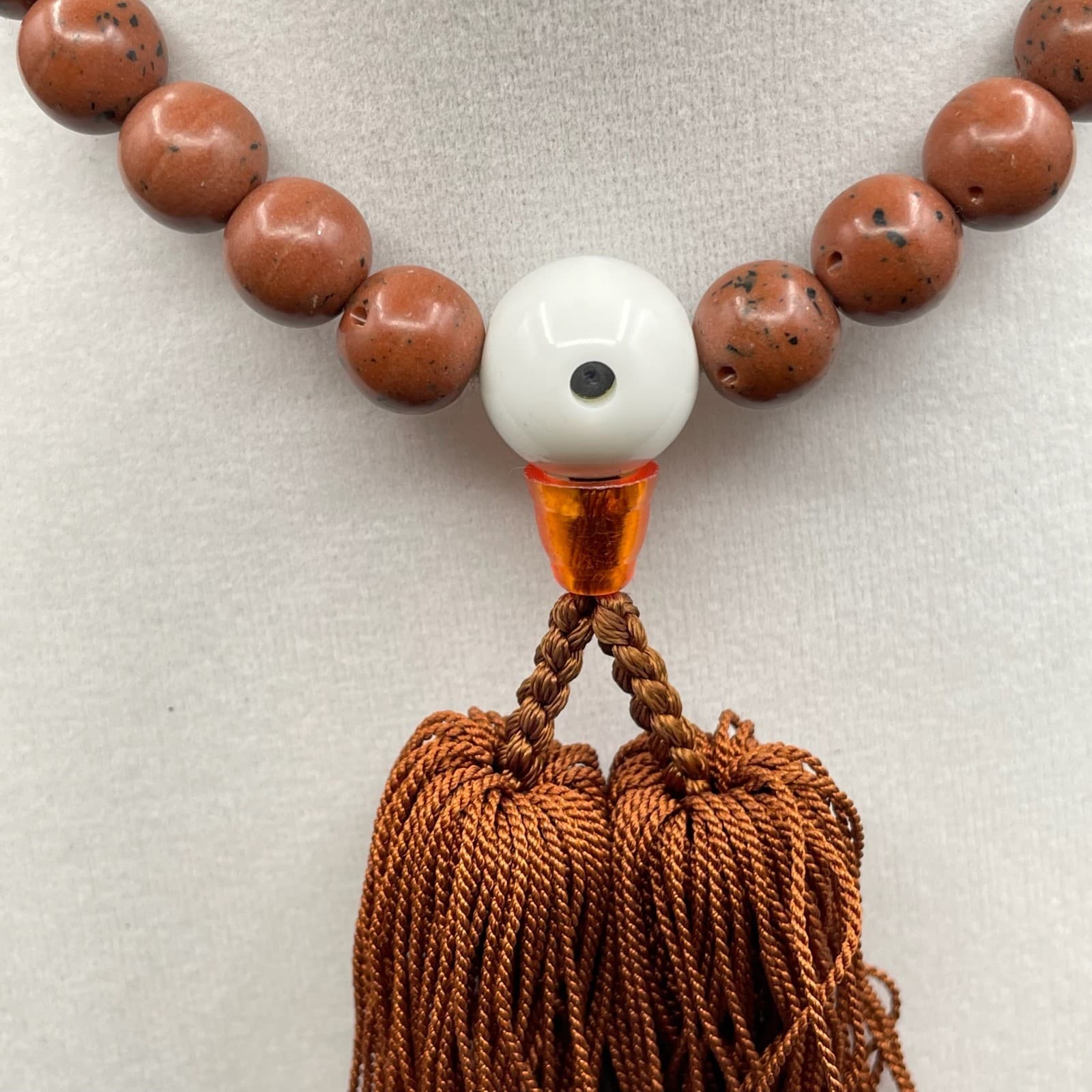 Vintage Unisex Brown Chinaberry Wood Beads 9.5" Long Tassel Prayer Mala - Thumbnail 9