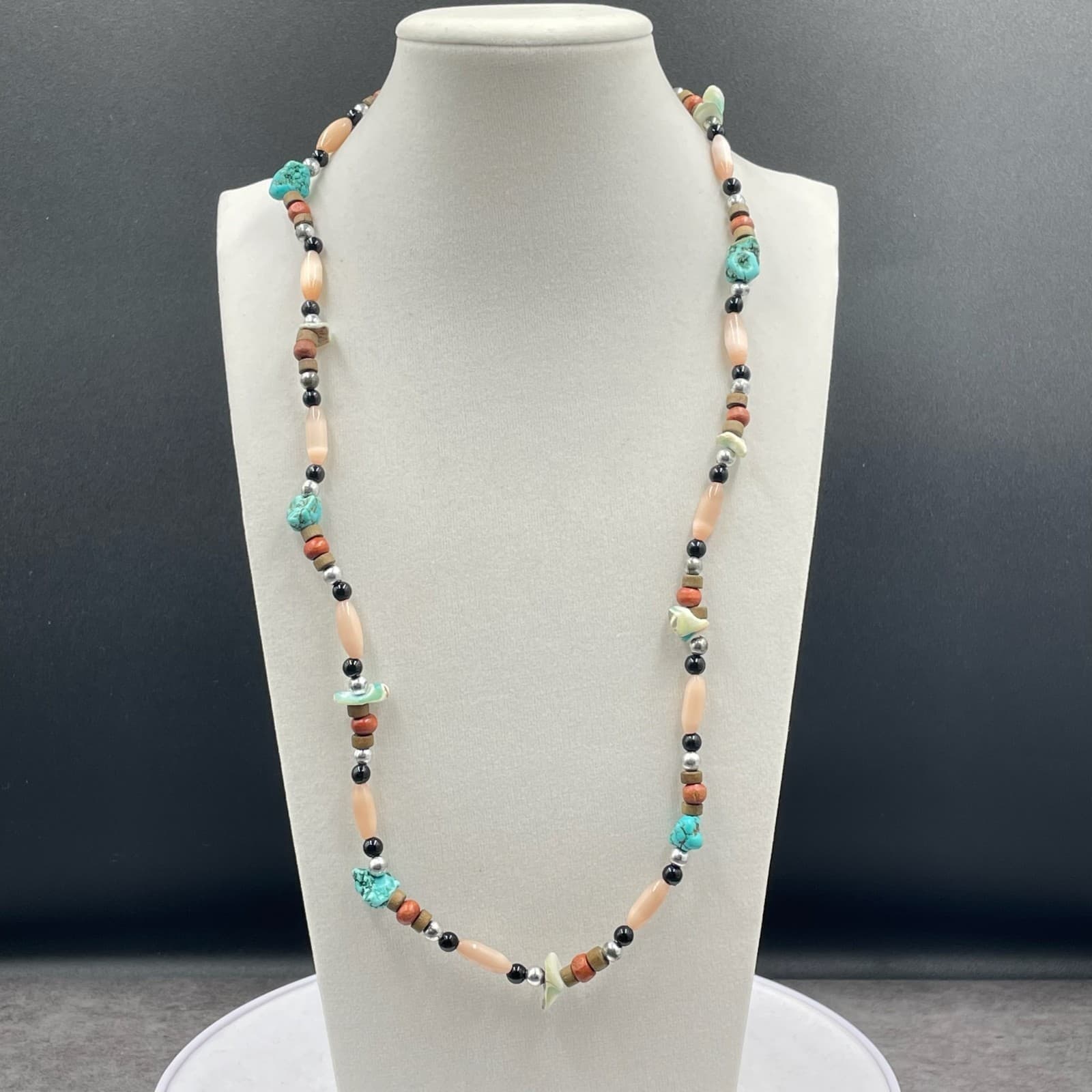 Vintage Multicolor Fashion Turquoise Multi-Stone Beaded Statement Necklace - Image 1