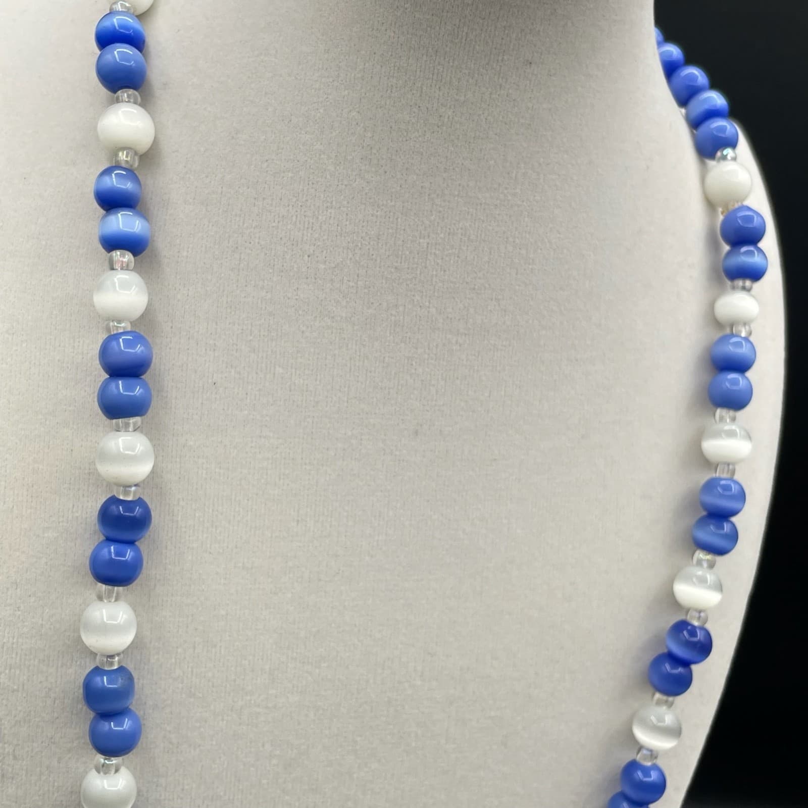 Vintage Handmade Womens Blue White Natural Stone 13" Long Fashion Necklace - Thumbnail 4