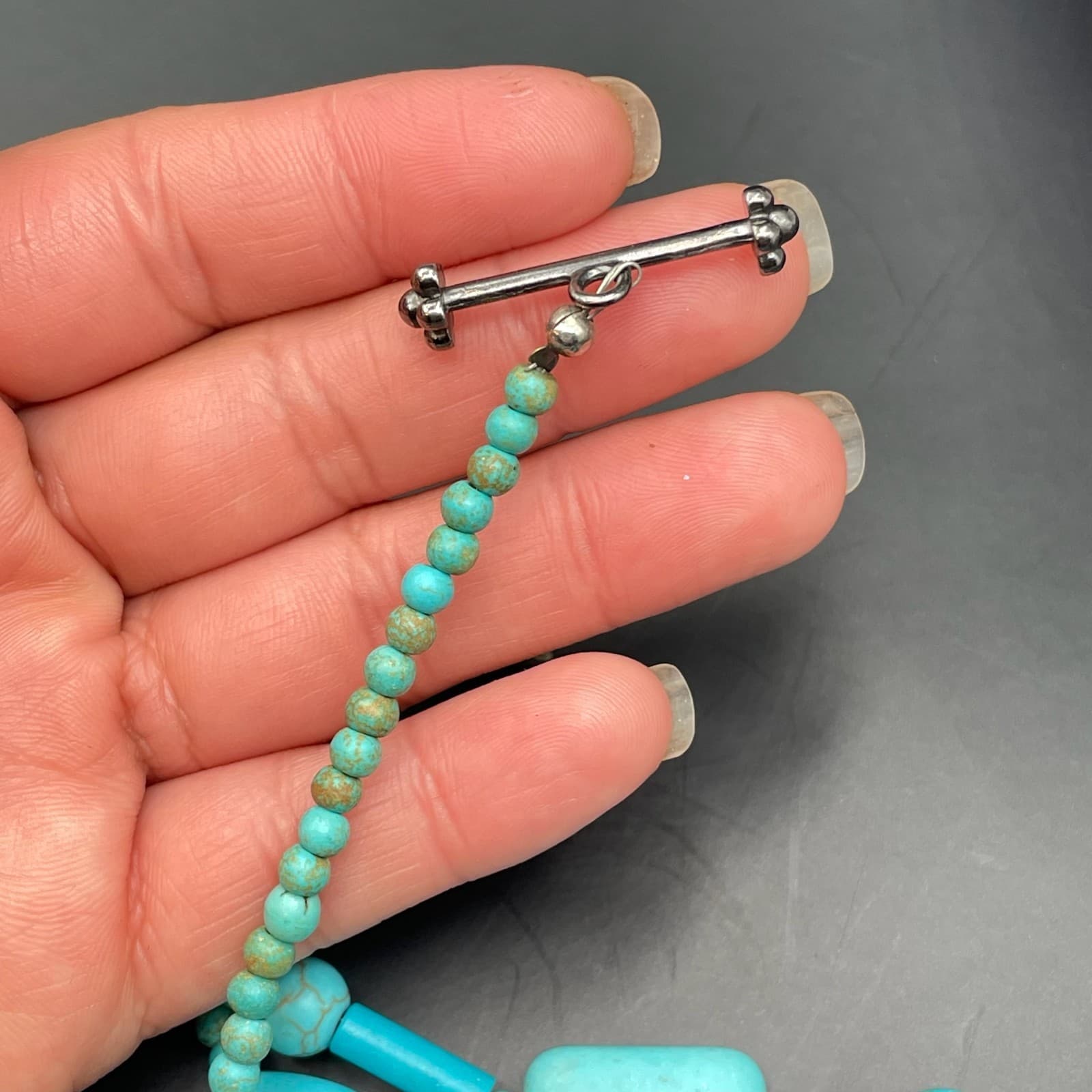 Vintage Trending Teal Cross Sign Howlite Turquoise and Coral Beaded Pendant - Thumbnail 5