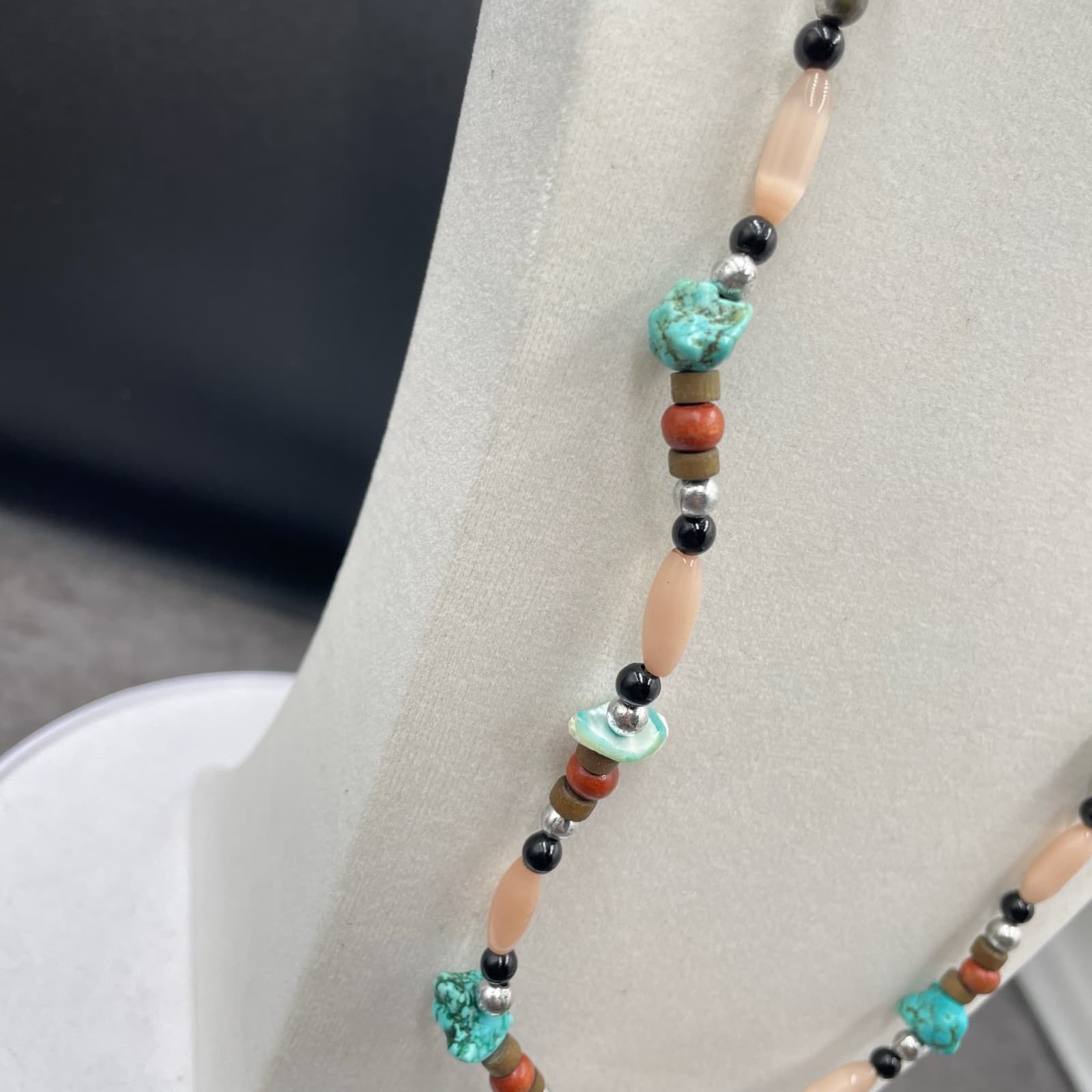 Vintage Multicolor Fashion Turquoise Multi-Stone Beaded Statement Necklace - Thumbnail 4