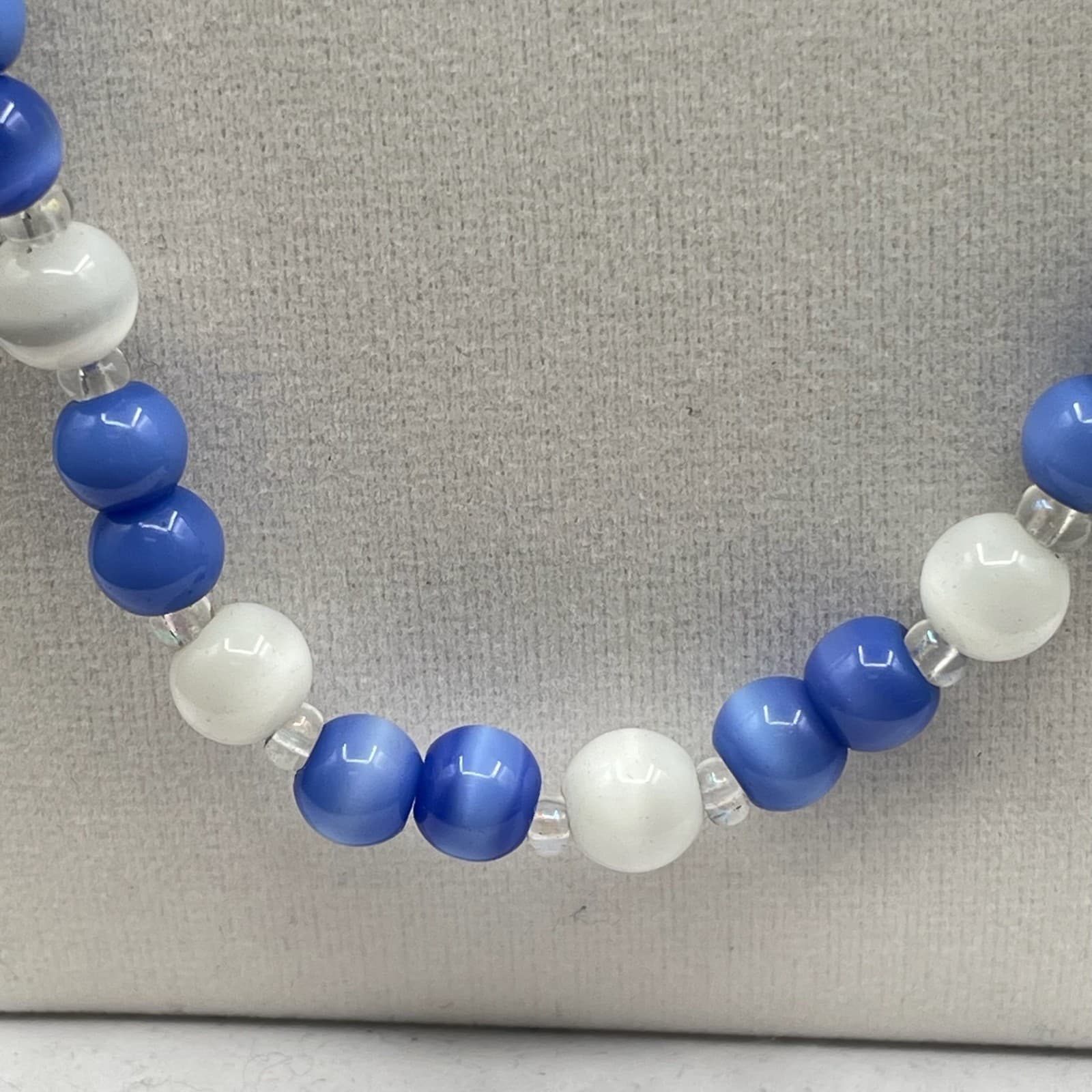 Vintage Handmade Womens Blue White Natural Stone 13" Long Fashion Necklace - Thumbnail 6