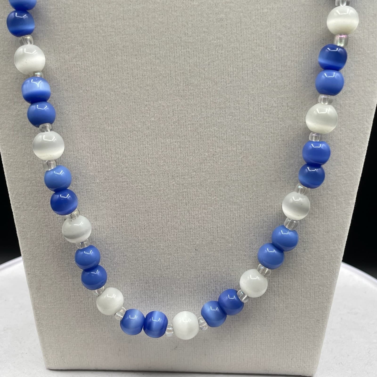 Vintage Handmade Womens Blue White Natural Stone 13" Long Fashion Necklace - Thumbnail 5