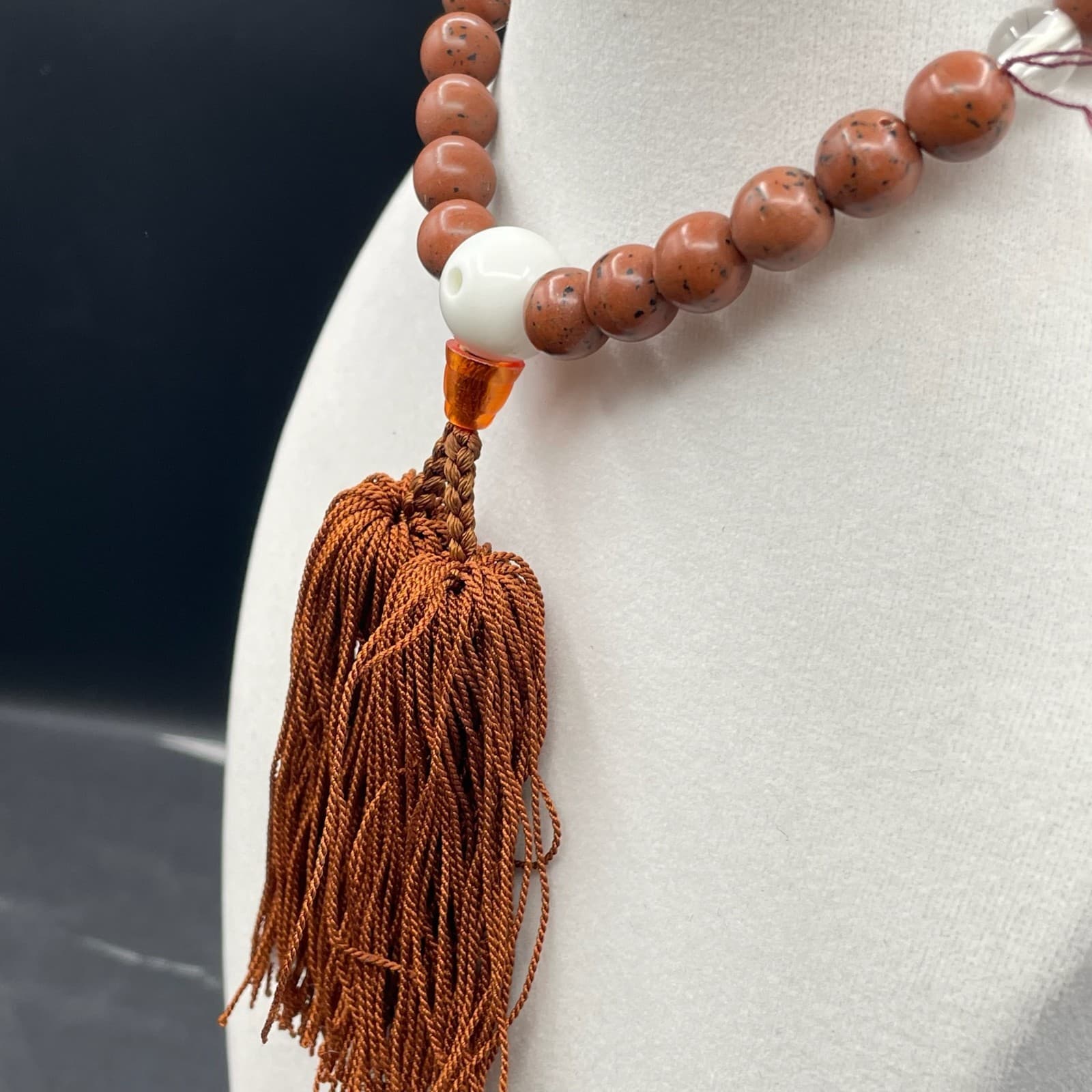 Vintage Unisex Brown Chinaberry Wood Beads 9.5" Long Tassel Prayer Mala - Thumbnail 11