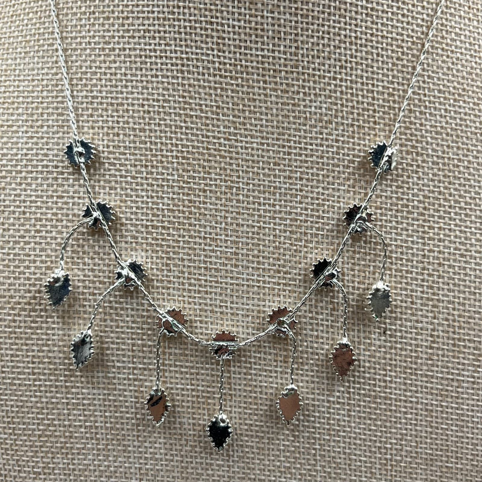 Vintage Bohemian Silver Drop Necklace Brown Faux Stone Geometric Charms 18" - Thumbnail 5