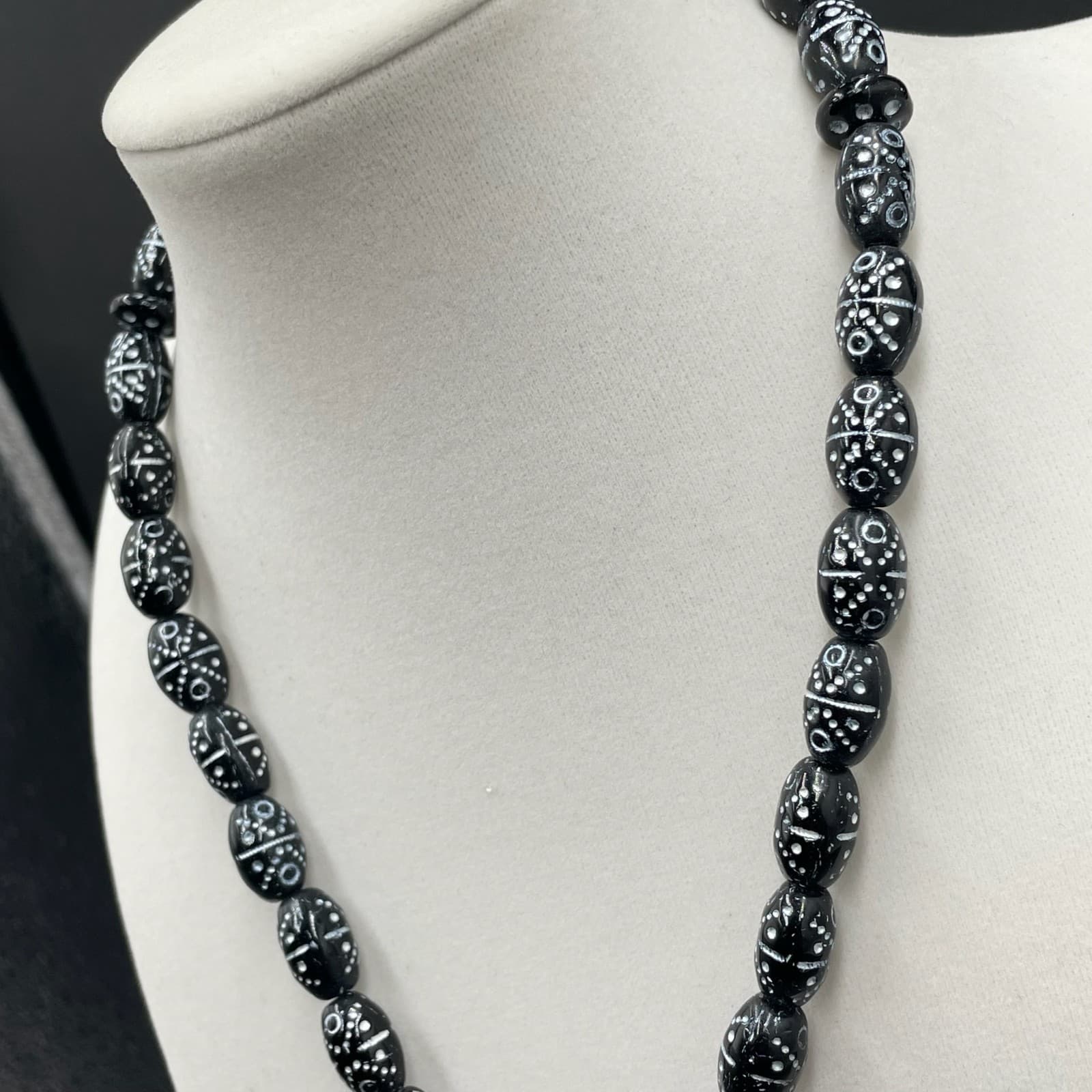 Vintage Black White Mina Micro Zircon Traditional Praying Beads - Size 27" - Thumbnail 6