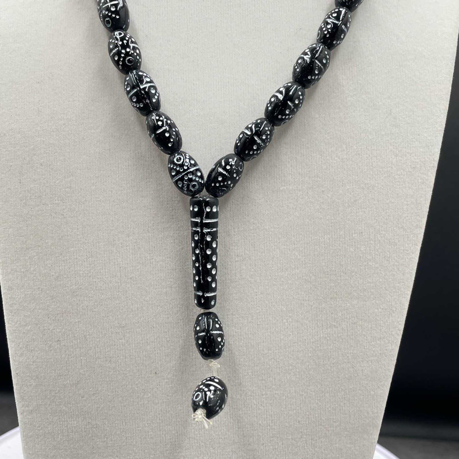 Vintage Black White Mina Micro Zircon Traditional Praying Beads - Size 27" - Thumbnail 5