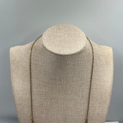 Vintage Long Gold Tone Link Necklace Textured Disc Stations Two Tone Minimalist - Thumbnail 3