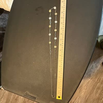 Vintage Long Gold Tone Link Necklace Textured Disc Stations Two Tone Minimalist - Thumbnail 7