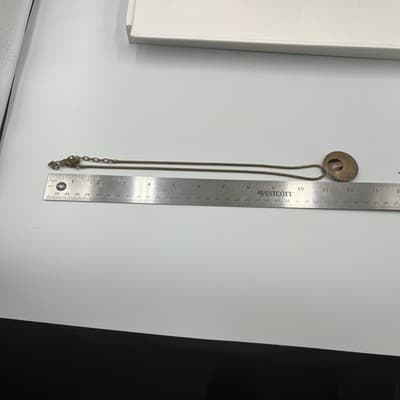 VTG Bronze Tone Modernist Circle Pendant Necklace Snake Chain Geometric Cutout - Thumbnail 7