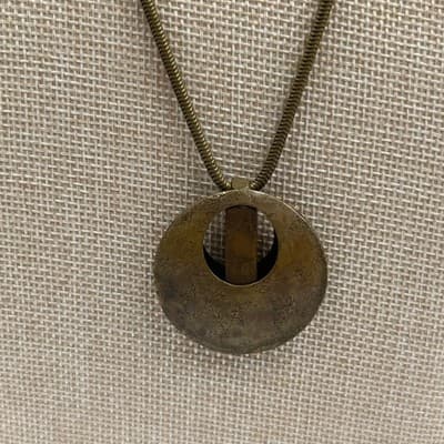 VTG Bronze Tone Modernist Circle Pendant Necklace Snake Chain Geometric Cutout - Image 1