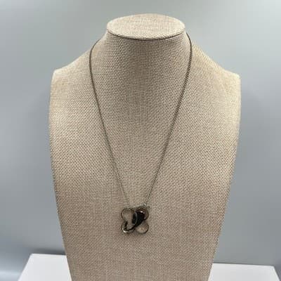 Vintage Silver Tone Abstract Mother Child Pendant Necklace Open Frame Minimalist - Thumbnail 2