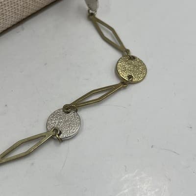 Vintage Long Gold Tone Link Necklace Textured Disc Stations Two Tone Minimalist - Thumbnail 5