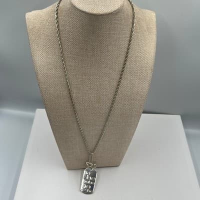 Vintage Silver Tone "Be Be Be" Dog Tag Necklace Heart Charms Rhinestone Accent - Thumbnail 7