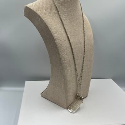 Vintage Silver Tone "Be Be Be" Dog Tag Necklace Heart Charms Rhinestone Accent - Thumbnail 8