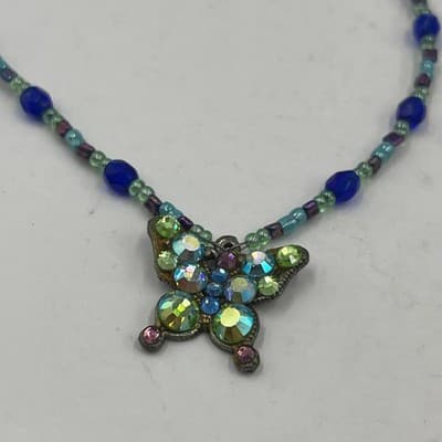 Vintage Set of 3 Beaded Bracelets Butterfly Cupcake Charm Iridescent Blue Purple - Thumbnail 3