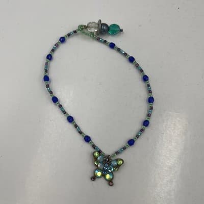 Vintage Set of 3 Beaded Bracelets Butterfly Cupcake Charm Iridescent Blue Purple - Thumbnail 2