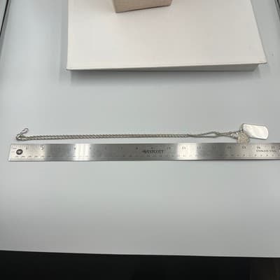 Vintage Silver Tone "Be Be Be" Dog Tag Necklace Heart Charms Rhinestone Accent - Thumbnail 9