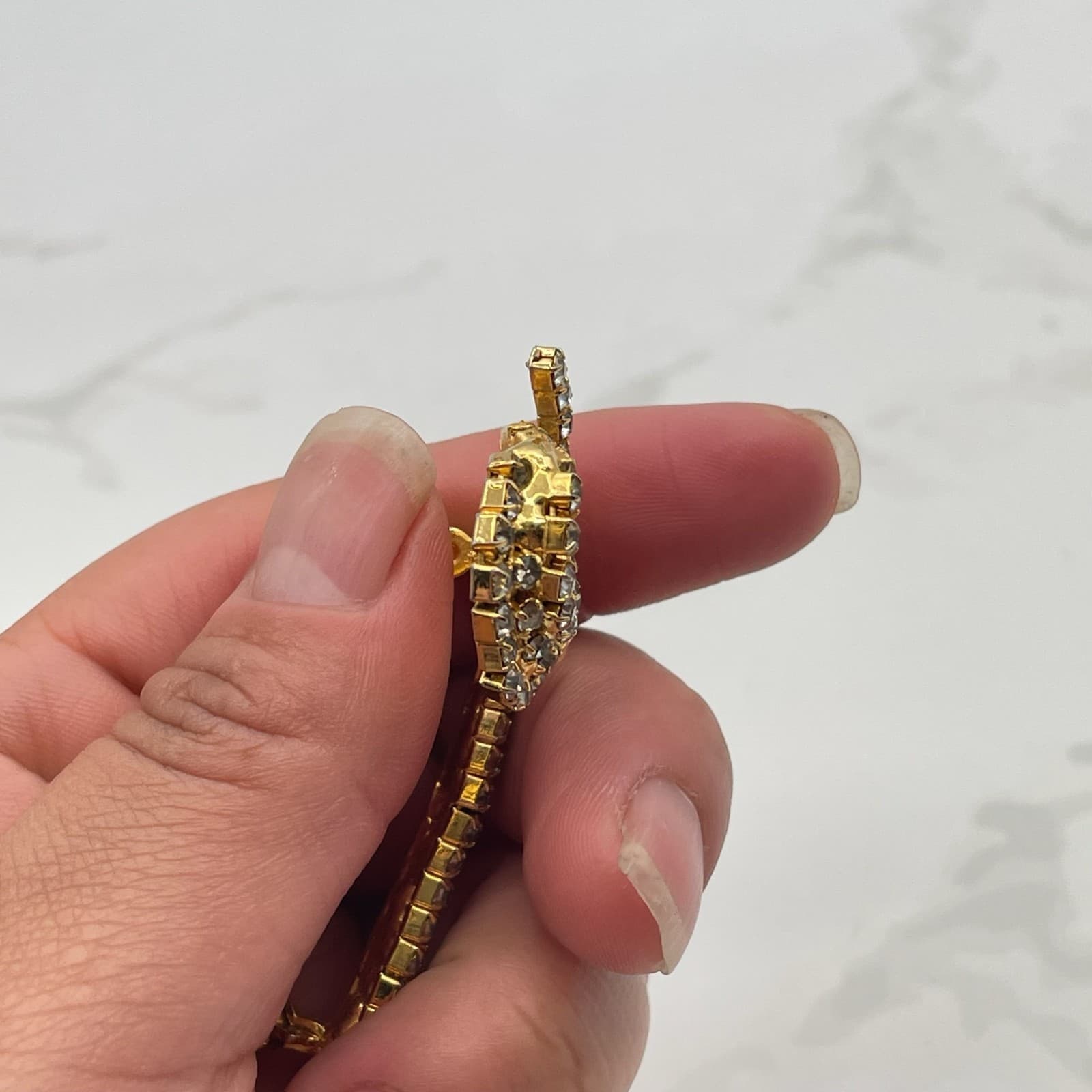 Vintage Gold Tone Brooch Clear Rhinestone Pave Abstract Scroll Snake Design Pin - Thumbnail 9