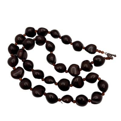 Vintage Chunky Brown Resin Bead Necklace Amber Spacer Beads Toggle Clasp - Thumbnail 2